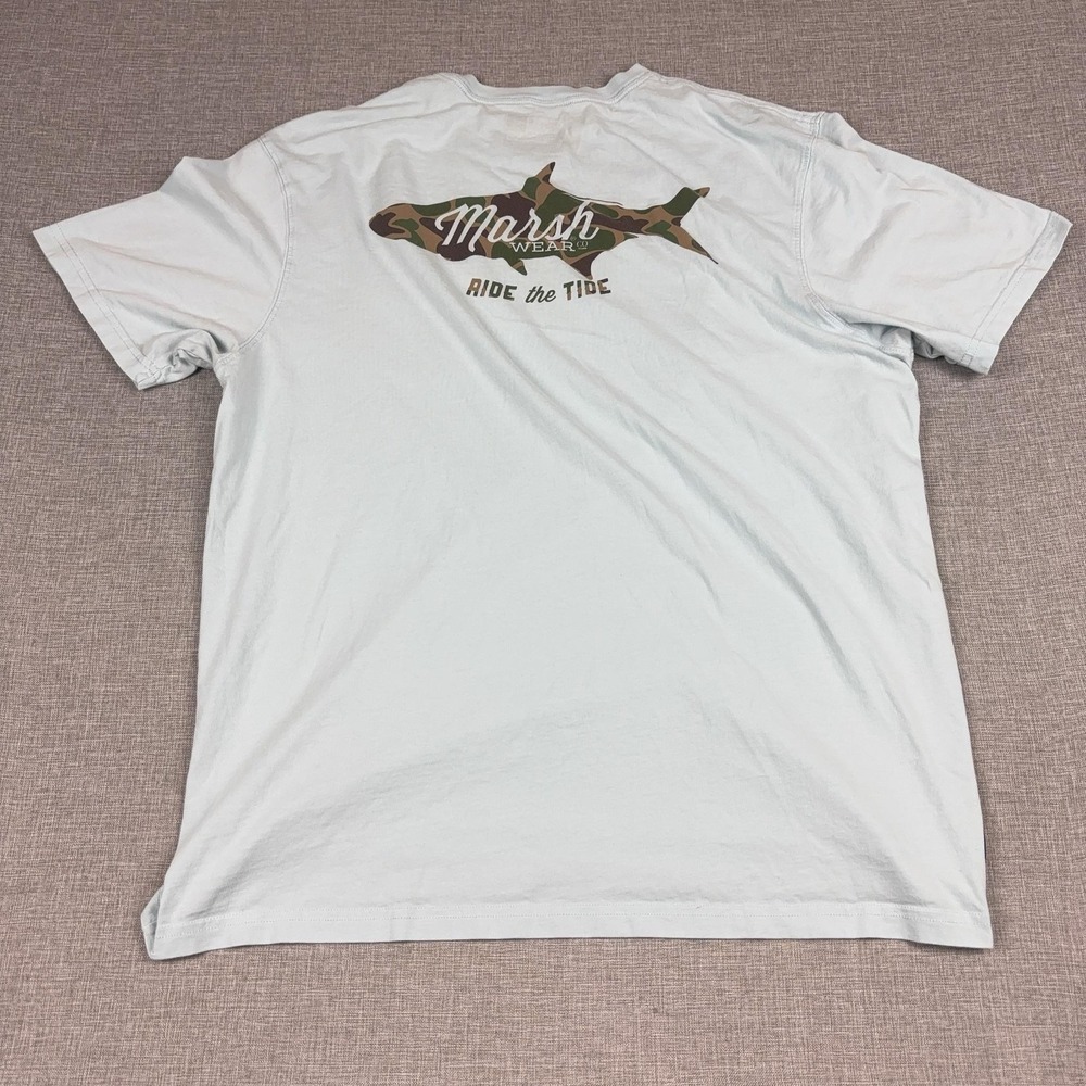 Marsh Wear Shirt Mens XL Blue Pocket Fish Graphic Tee Tagless Beach Ocean